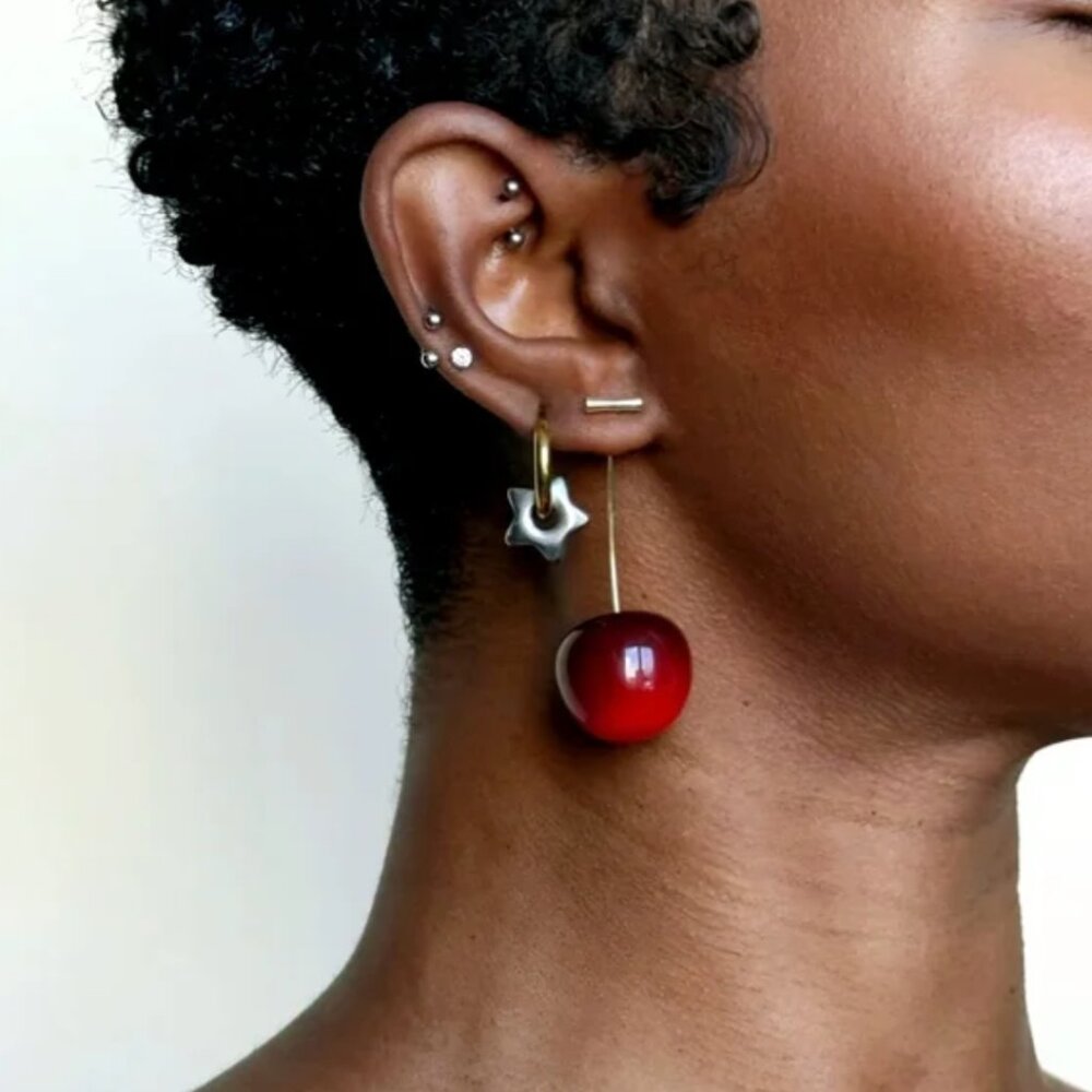 Sweet Red Cherry Dangle Earrings View 2